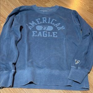 American Eagle Outfitters Men's Washed Blue Crewneck Sweater